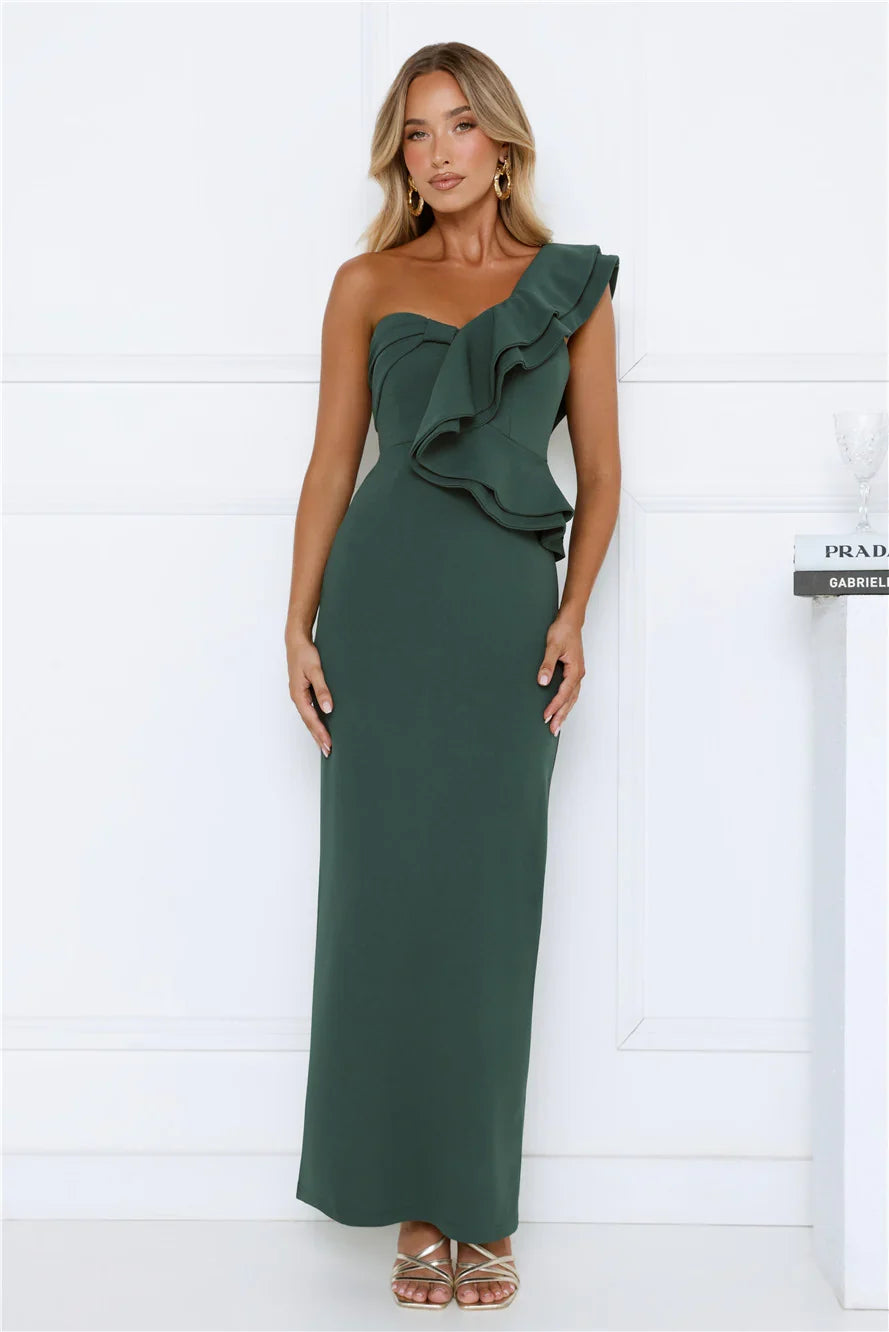 City Girl Energy One Shoulder Maxi Dress Teal