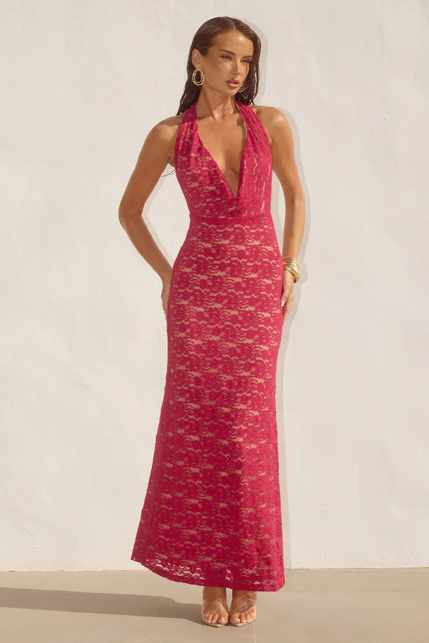 KYLO PLUNGE COWL MAXI DRESS BERRY