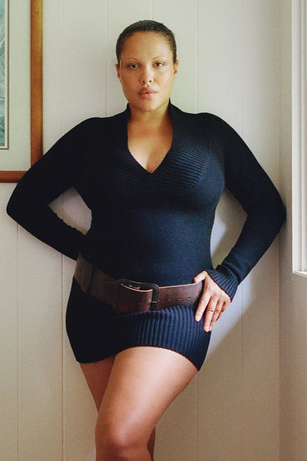 Jade Long Sleeve Knit Mini Dress Black