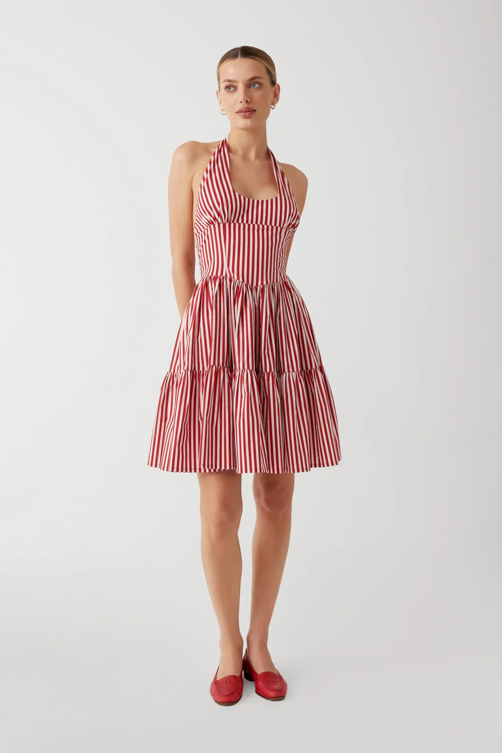 Tulsa Halter Midi Dress Scarlet Stripe