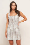 GOLDEN GRID LUXE TWEED MINI DRESS