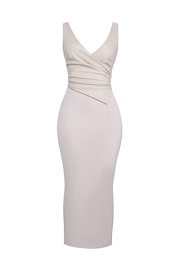 ecru vegan leather maxi dress