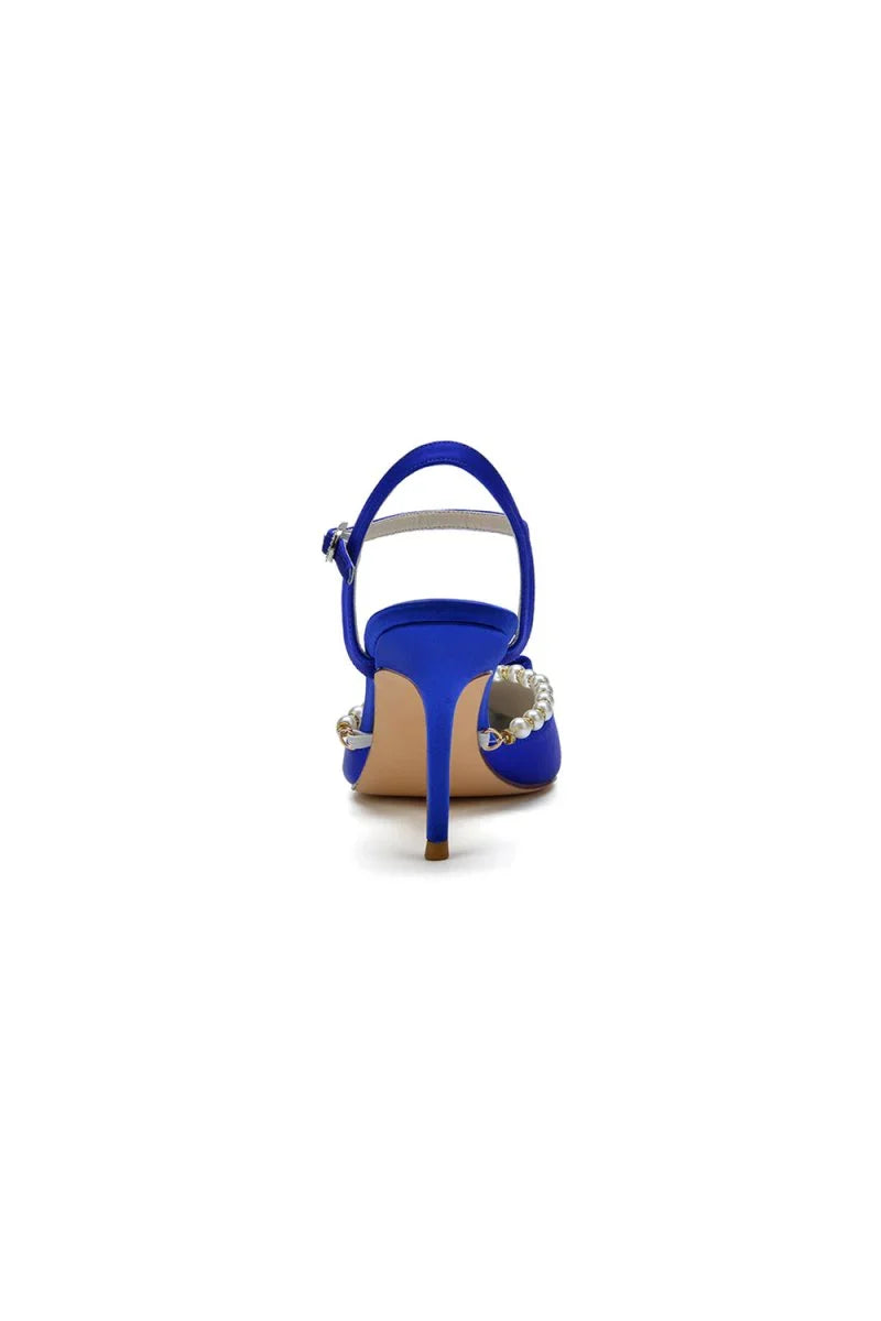 Pearl Cocktail Pointed Toe Buckle Strap Heels