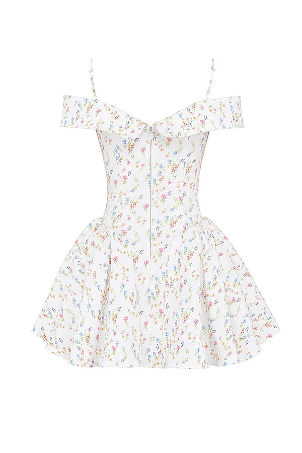 white posy print corset mini dress