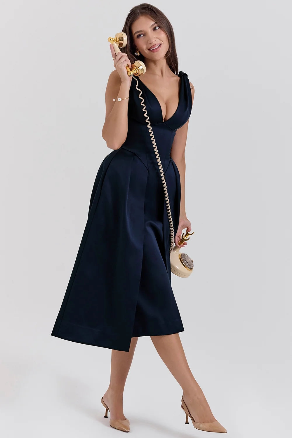 midnight twist strap satin midi dress sale