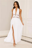 Maldives Garden Halter Maxi Dress White