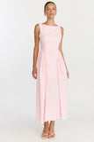 Casina Midi Dress Boat Neck Tie Back Fit And Flare Dress in Pale Pink