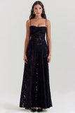 black floral lace back maxi dress