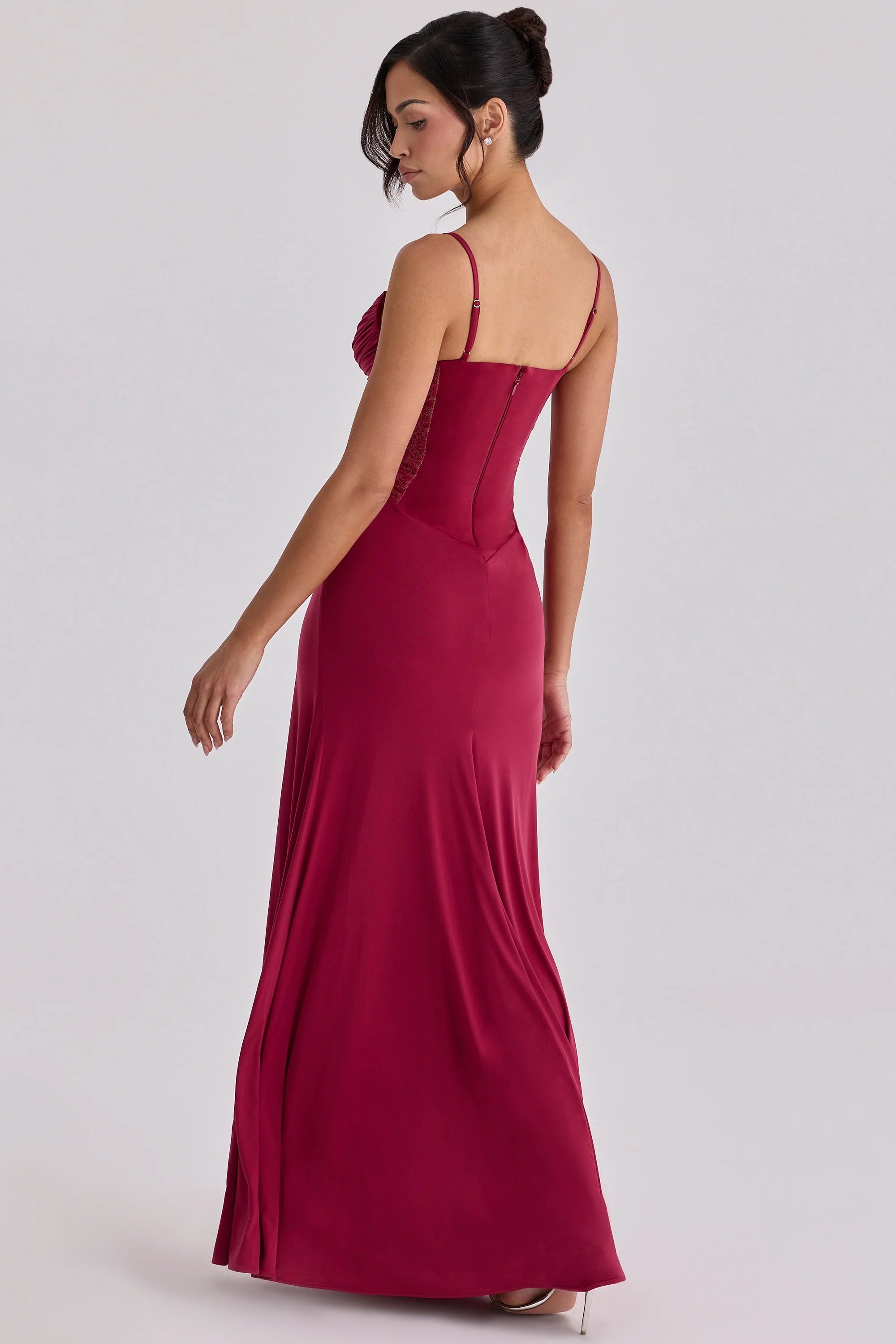 wine lace trim maxi dress corset