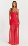 Jett Maxi Dress Halter Tie Ruched Bodice Side Split Dress in Red