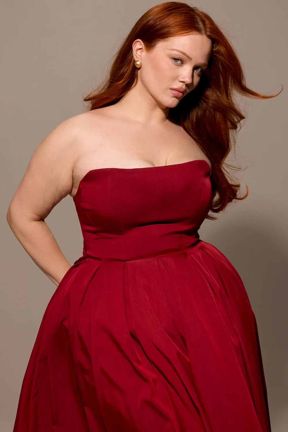 berry strapless detachable bow midi dress