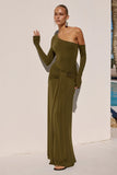 BIANCA ONE SHOULDER MAXI DRESS ARMY GREEN