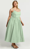 Braelyn Midi Dress Scoop Neck Flare Dress in Sage