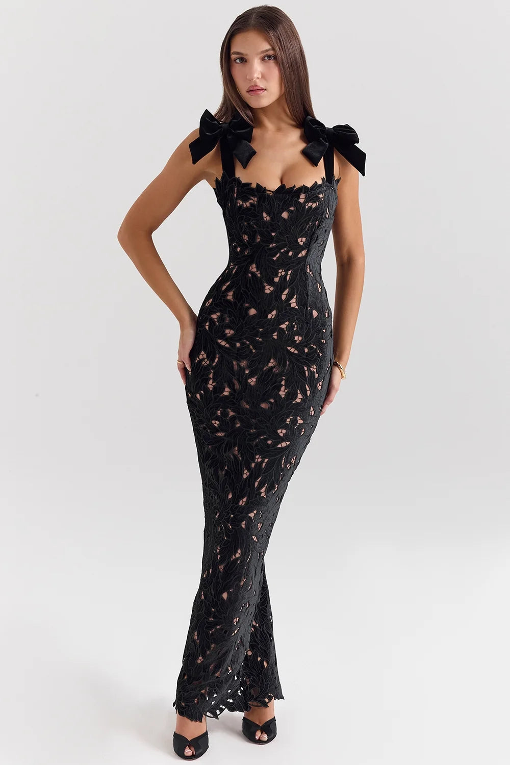 black velvet lace maxi dress