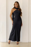 Orchid Dusk Polka Dot Satin Maxi Dress Black