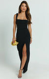 Donna Maxi Dress Cowl Neck Column High Split Dress in Black