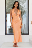 Undeniably Magnetic Halter Satin Maxi Dress Orange
