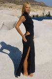 AVANNI HIGH NECK MAXI DRESS GRANITE