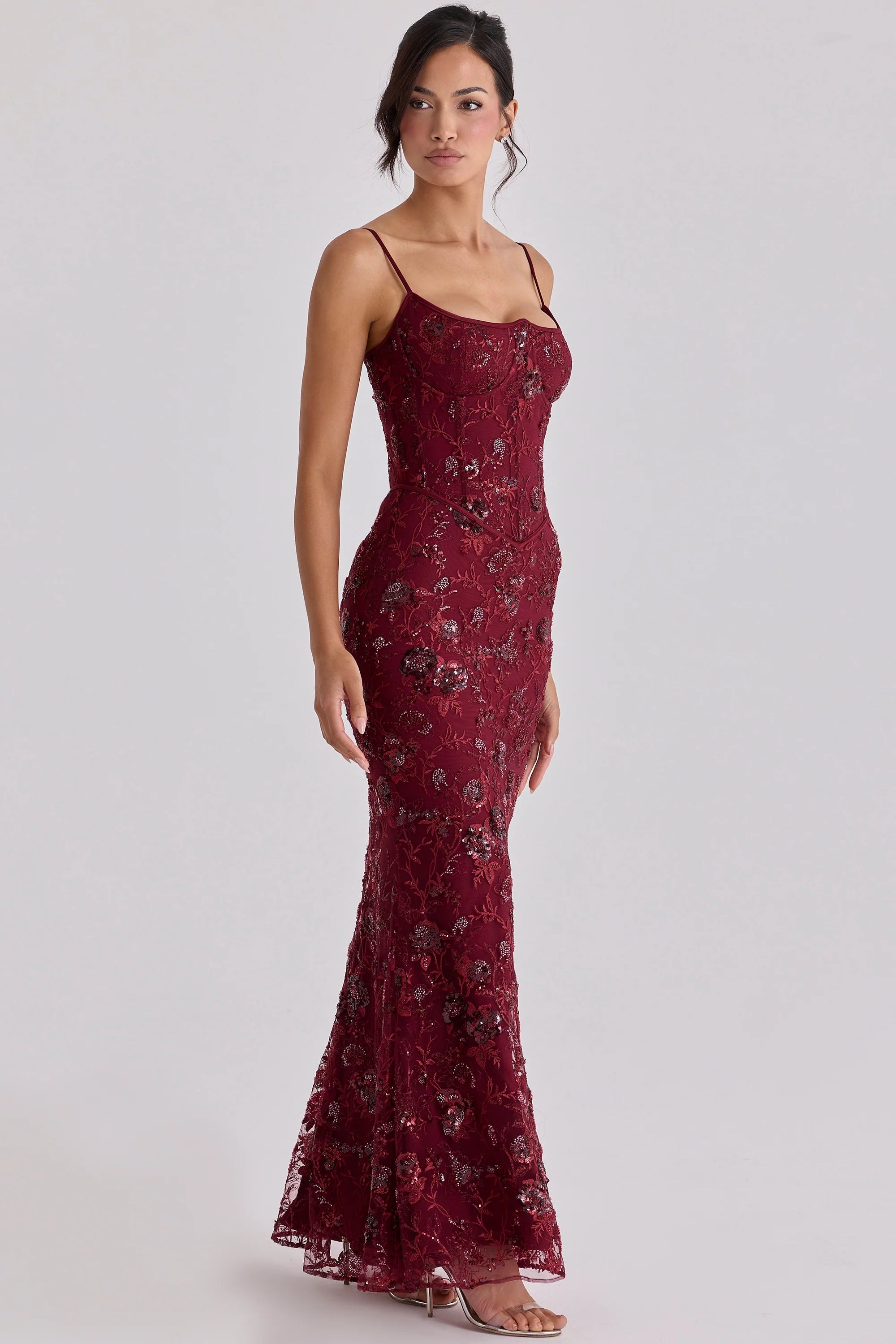 wine hand beaded embellished corset maxi dress limited edition