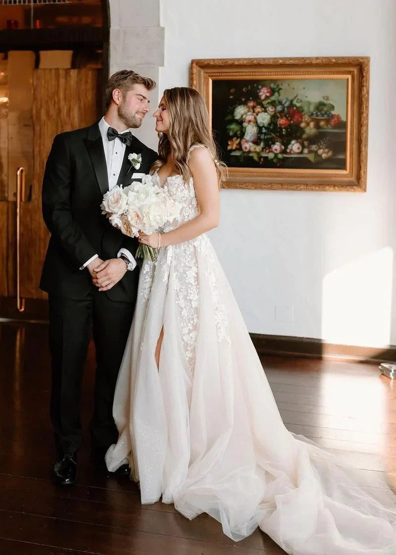 Fairy A Line Sweetheart Tulle Wedding Dresses with Appliques