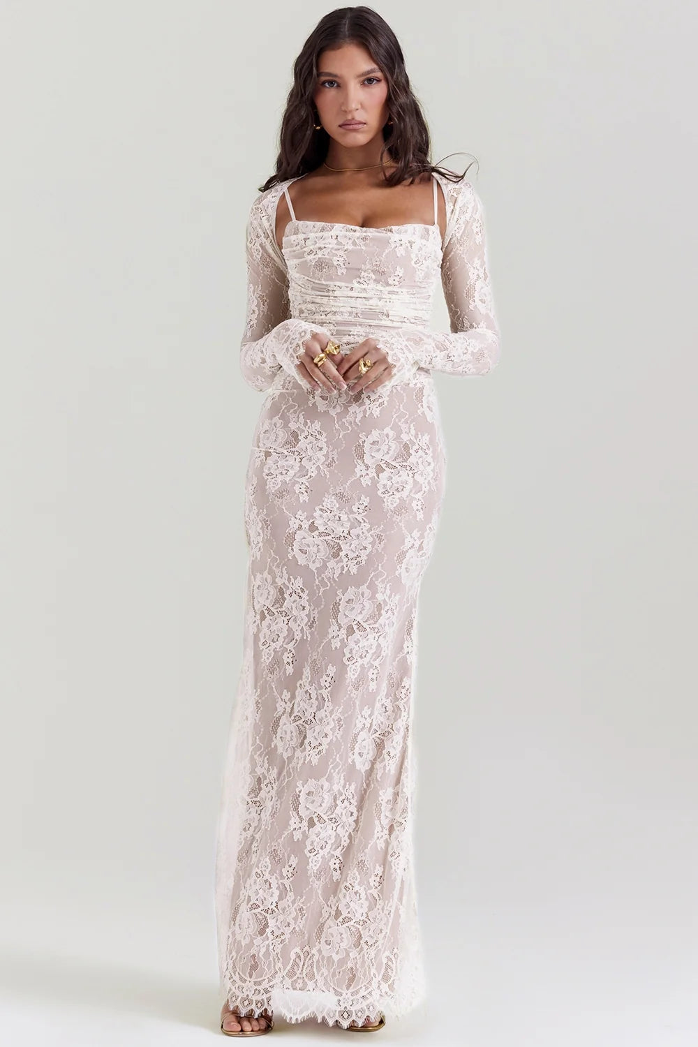 vintage cream lace maxi dress