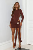 Shes Limited Edition Long Sleeve Mini Dress Chocolate