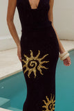 YASMINA PLUNGE COWL KNIT MAXI DRESS BLACK