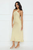 Whispering Palms Satin Midi Dress Yellow