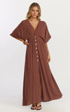 Sitting Pretty Maxi Dress Short Sleeve Button Down Dress in Chocolate