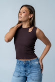 Ollie Cutout Tank Top in Brown