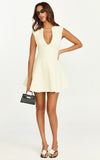 Nelson Mini Dress Low Cut Boucle Fit Flare Mini Dress in Cream