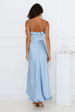 Vibrant Vixen Satin Maxi Dress Blue