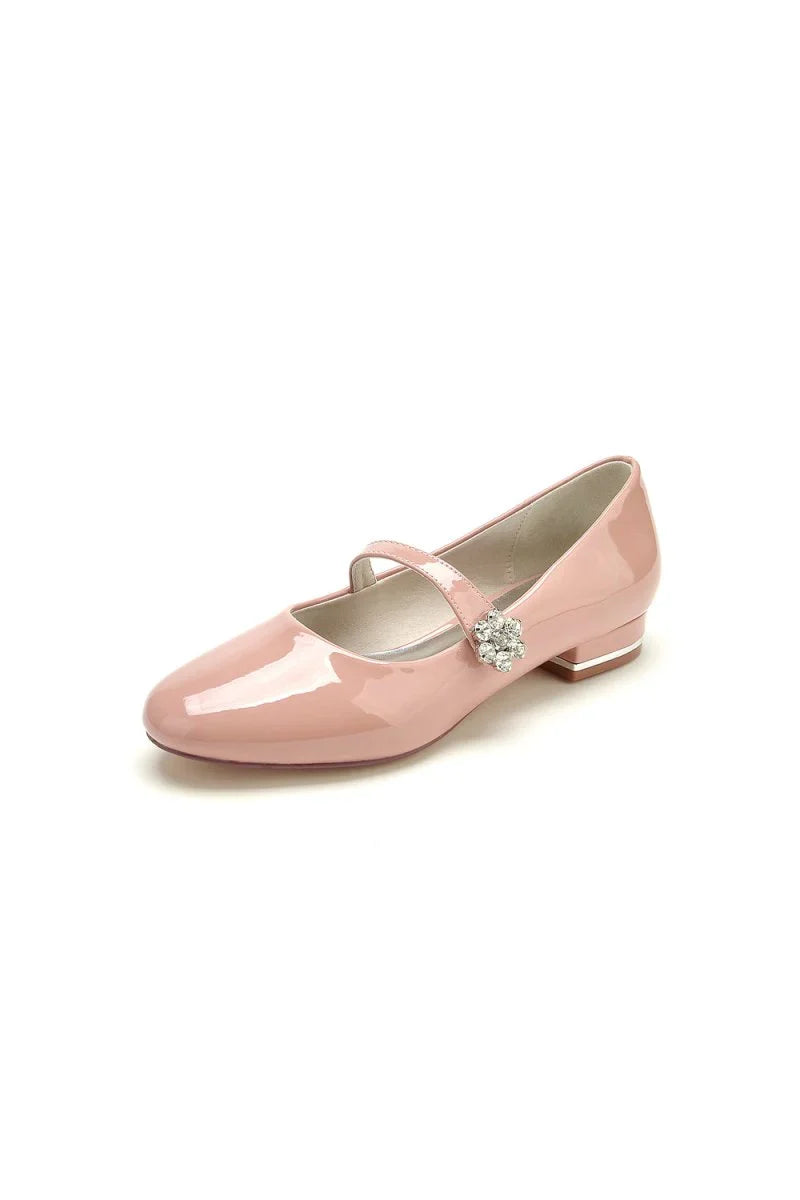 Pointed Toe Patent Leather Beaded Low Heels