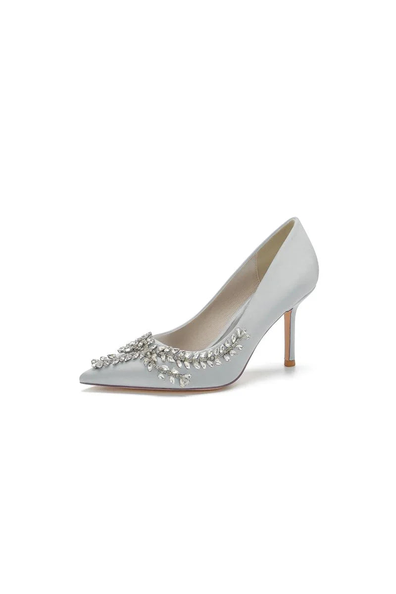 Cocktail Pointed Toe Crystal Satin High Heels