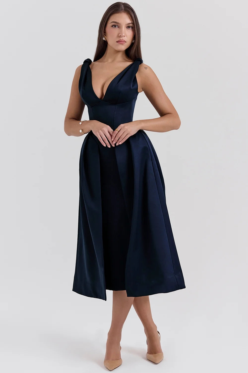 midnight twist strap satin midi dress sale