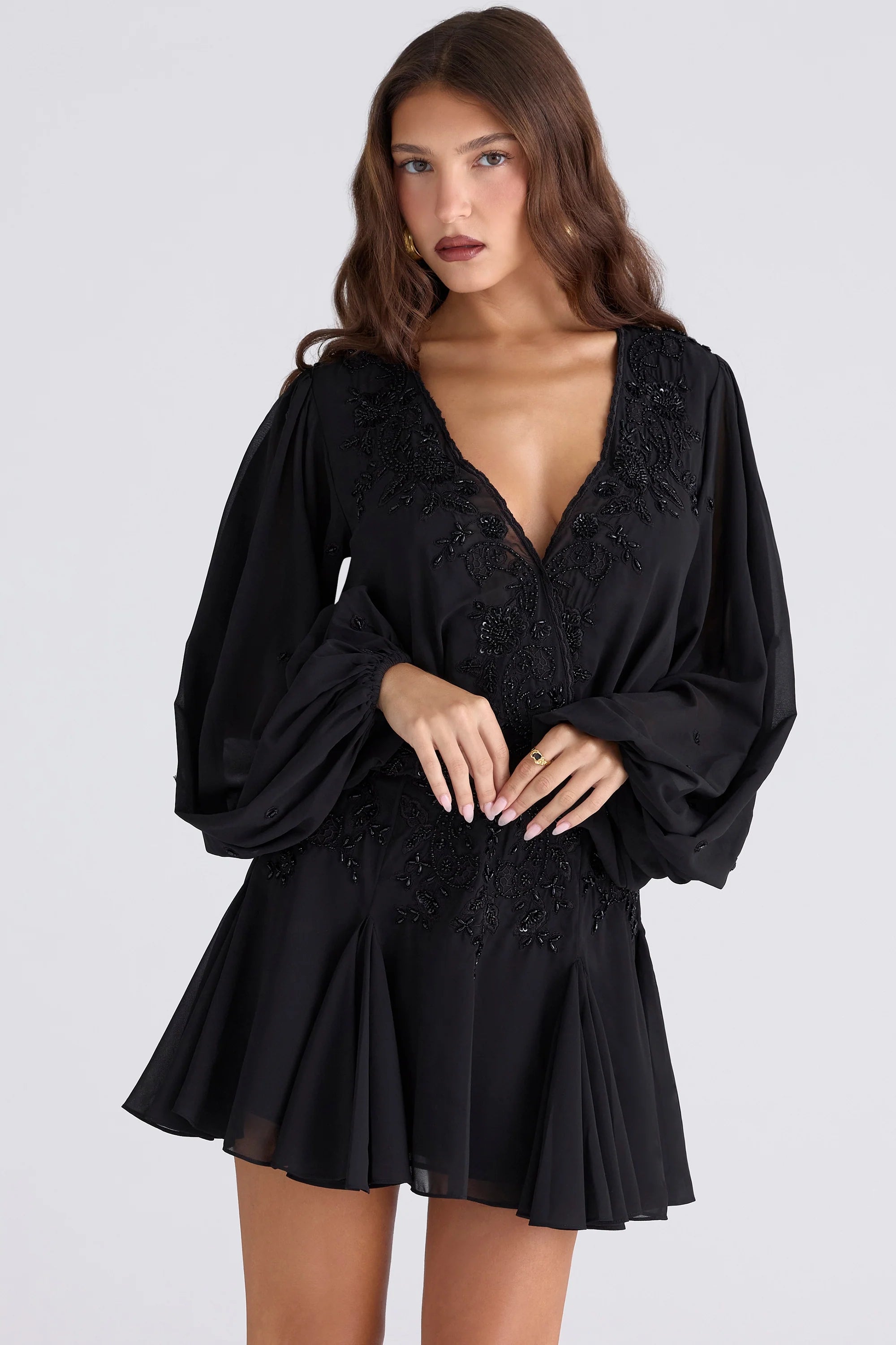 black hand beaded georgette mini dress limited edition