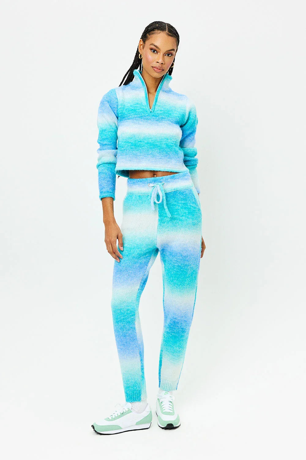 Bowie Cropped Knit Sweater Blue Horizon