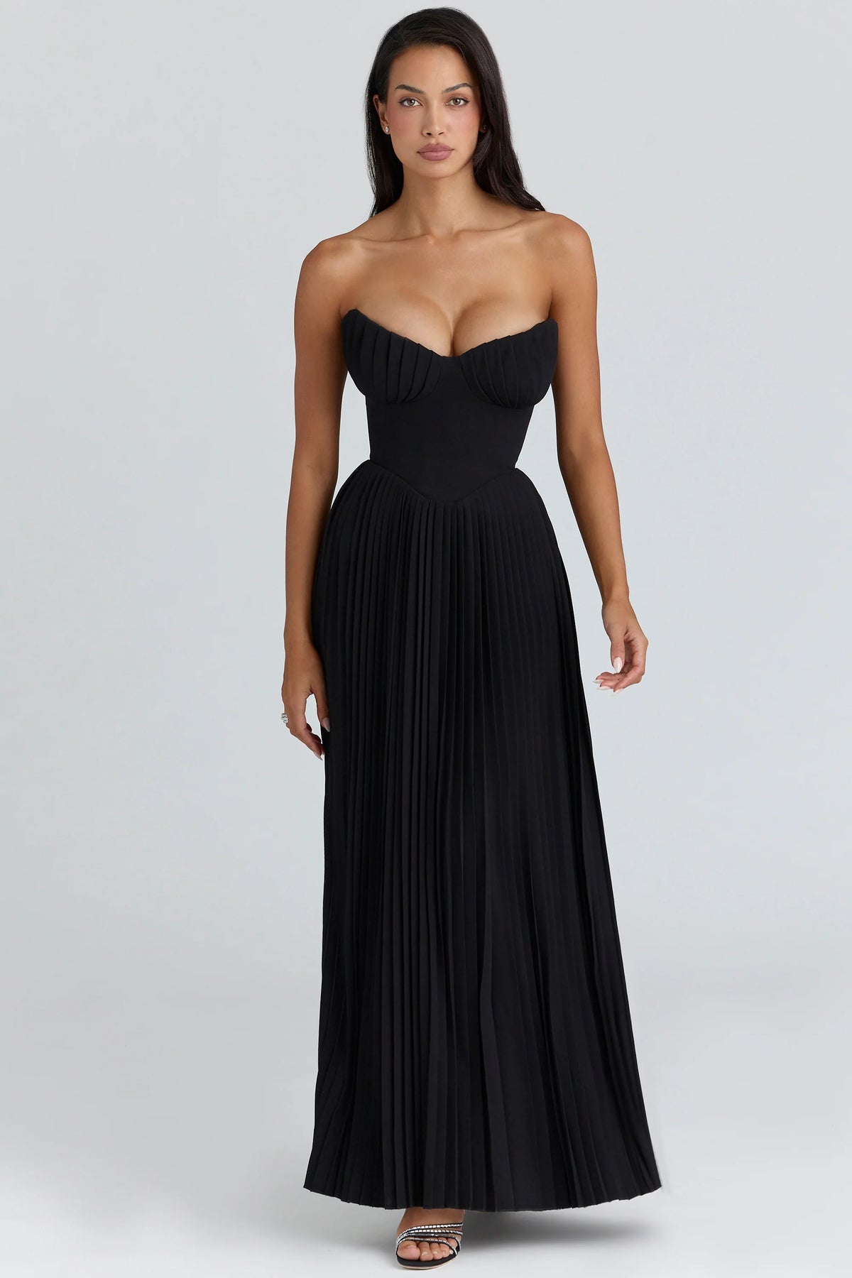 black georgette pleated maxi dress
