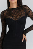 black lace long sleeved corset maxi dress