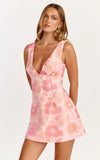 Lima Mini Dress Plunge Neck Floral Embellished A Line Dress in Pink