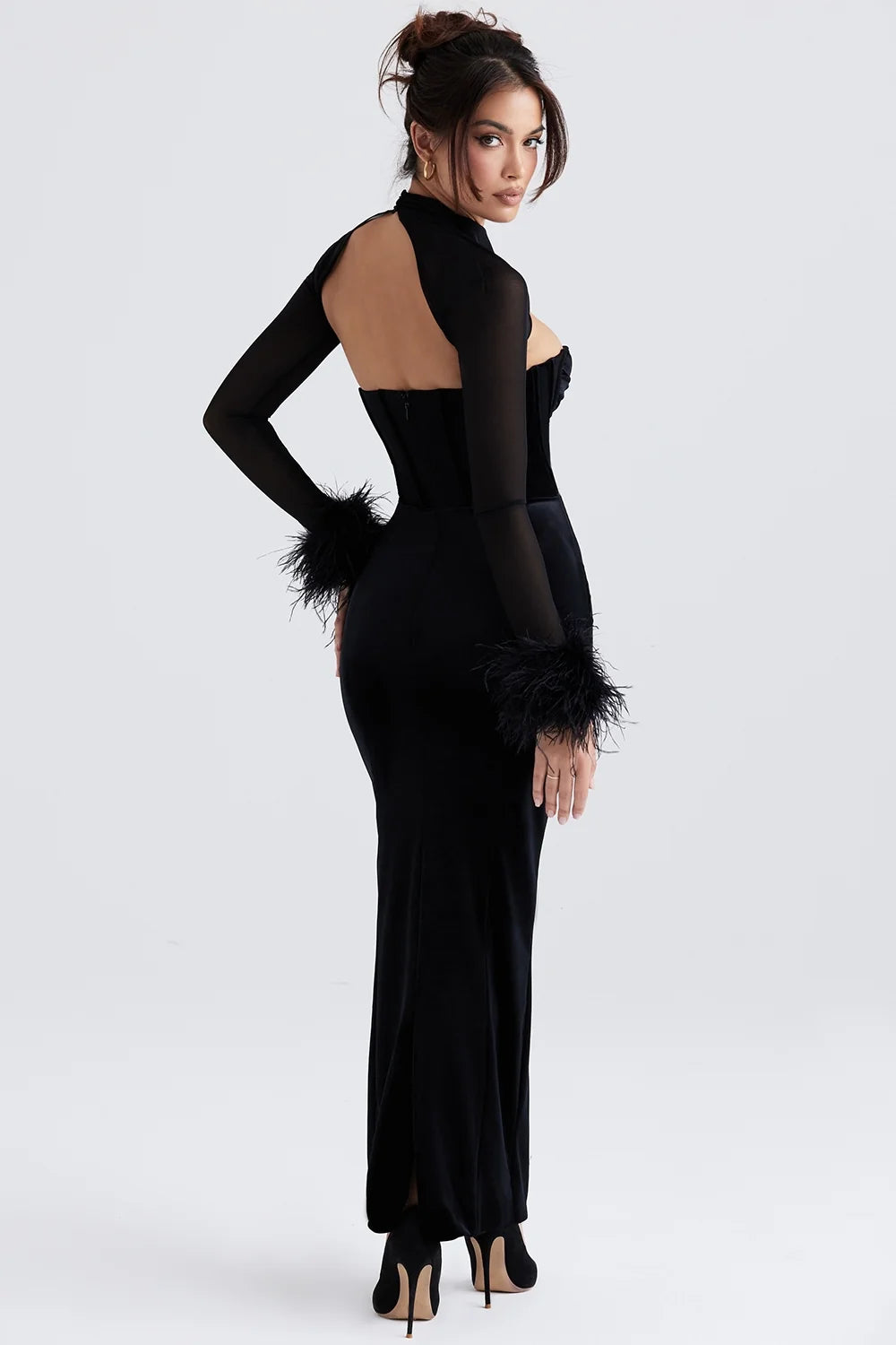 black velvet corset maxi dress