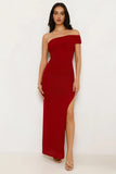 Berry Fresh Mesh One Shoulder Maxi Dress Red