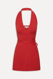 Evening Halter Wrap Mini Dress Cherry