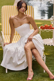 white strapless midi sundress