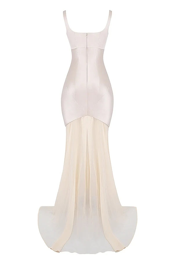 champagne chiffon floor length gown