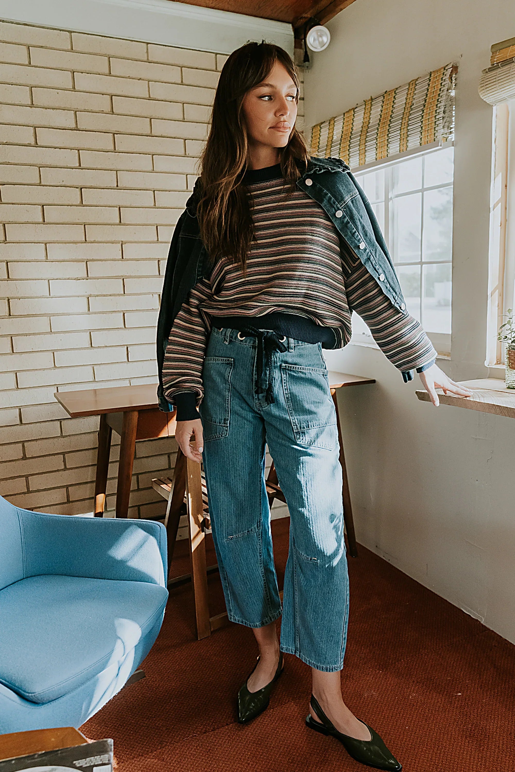 Jocelyn Barrel Jeans in Medium Wash Stripe