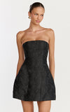 Rosalie Mini Dress Strapless Jacquard Floral Mini Dress in Black