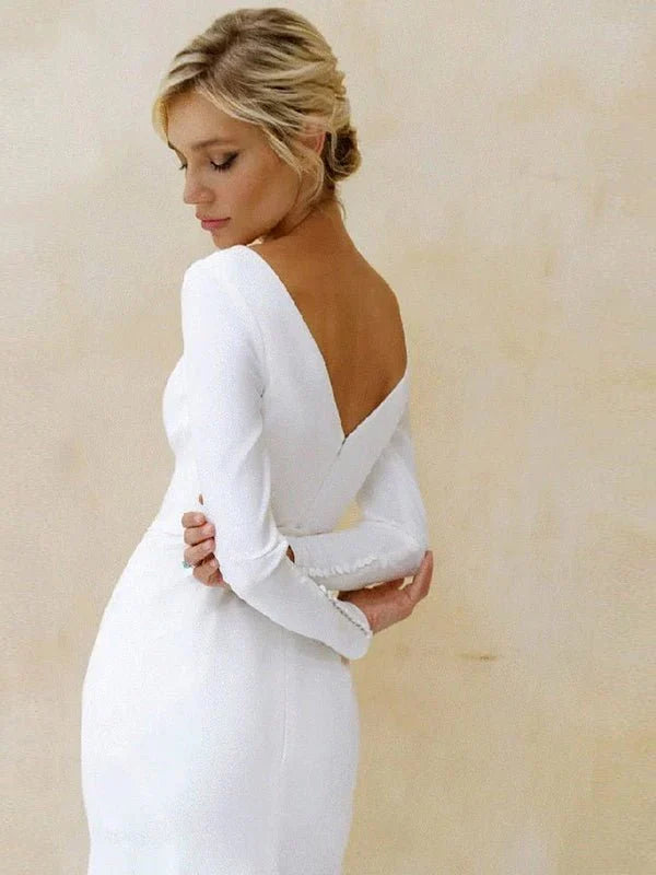 Mermaid Scoop Neck V Back Satin Wedding Dress
