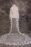 Cute Lace Flower Appliques One Tier Cut Edge Wedding Veil