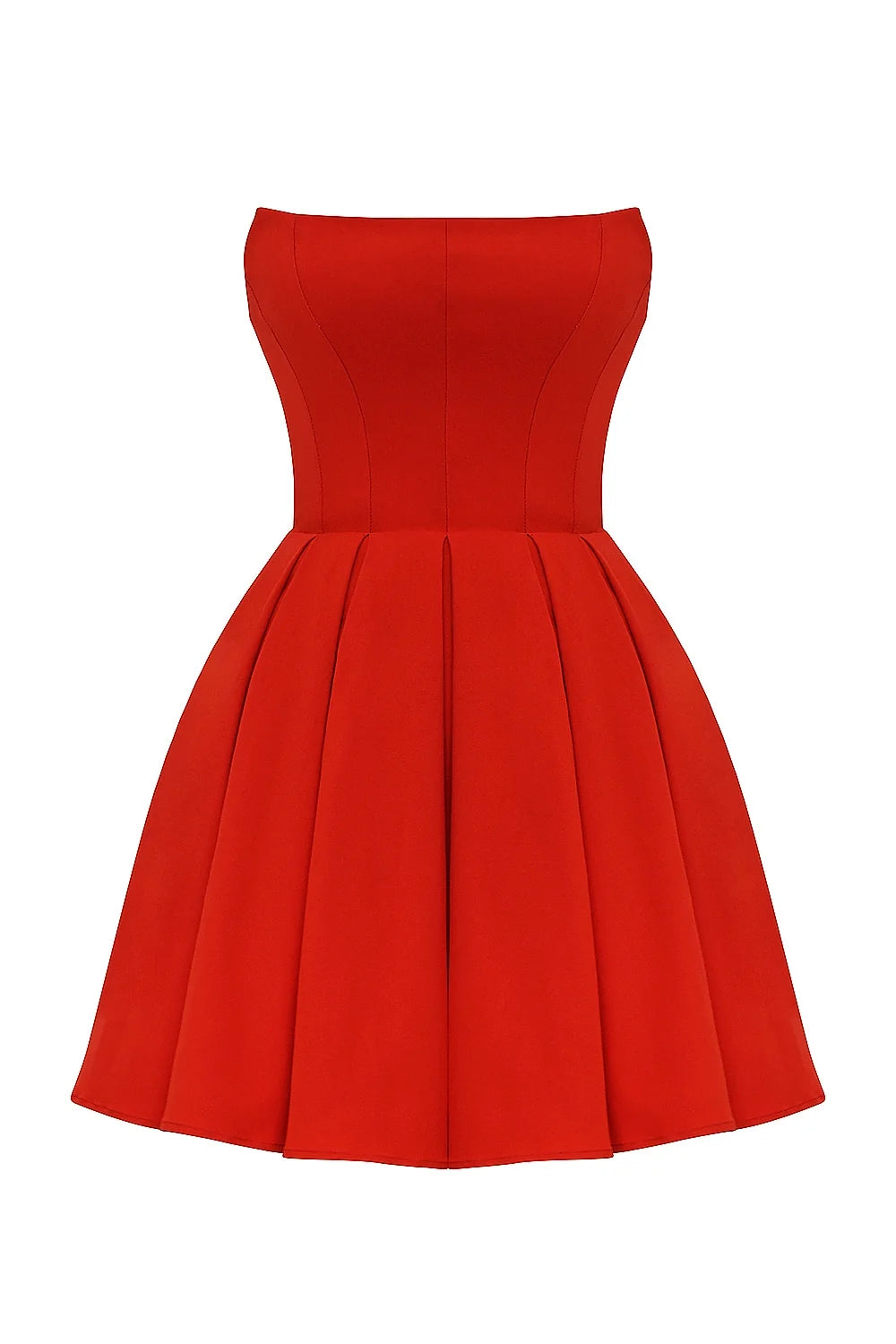 italian tomato strapless pleated mini dress